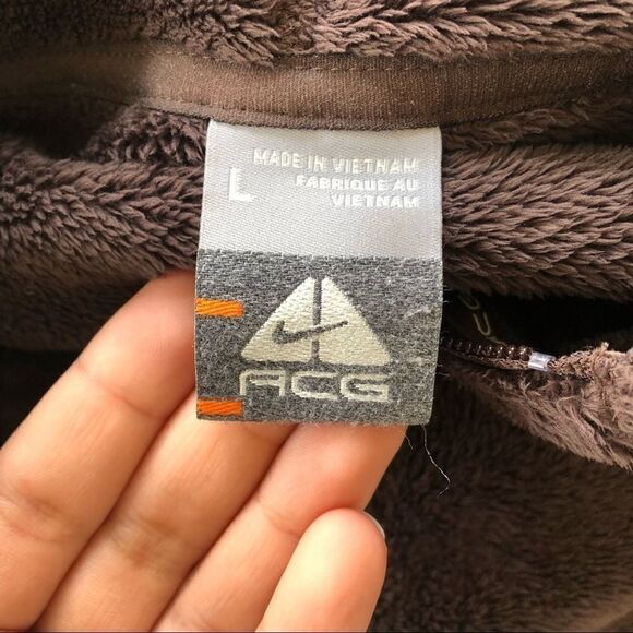 Nike ACG 1/2 Zip Fleece Jacket Brown Warm Hooded Women Size Large Pullover - Picture 11 of 14